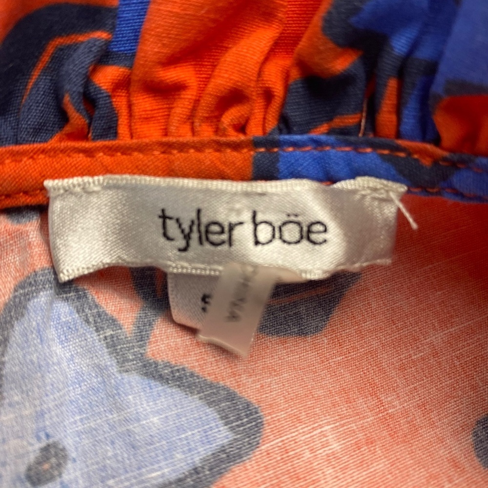 Tyler Boe Womens Eloise Linen-Blend Top Floral Flutter Sleeve Orange and Blue S - Picture 4 of 7
